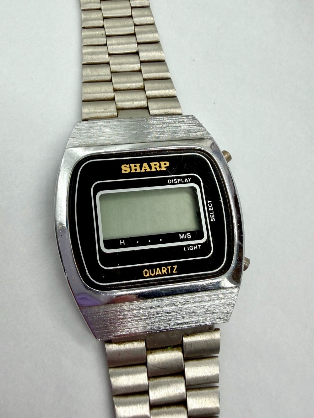 Vtg Sharp Quartz Digital Wristwatch Stainless Steel Bracelet Watch -Estate Find
